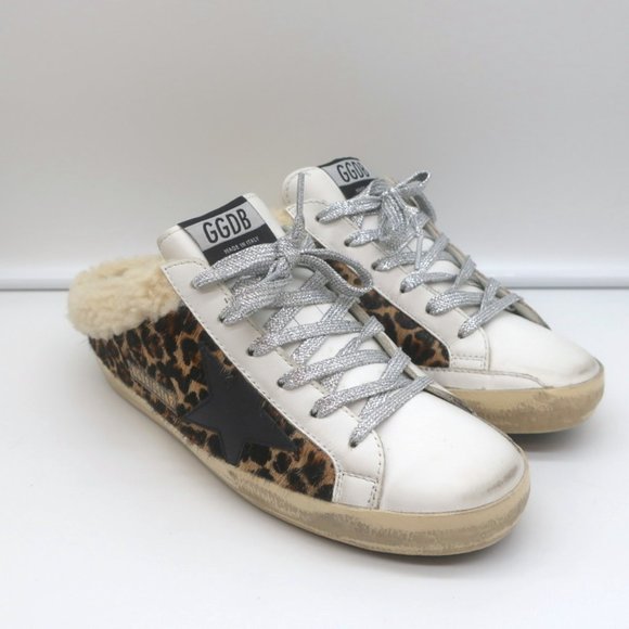 GOLDEN GOOSE SUPERSTAR SABOT SHEARLING SNEAKERS LEOPARD PRINT CALF HAIR SIZE 37 - Picture 2 of 10